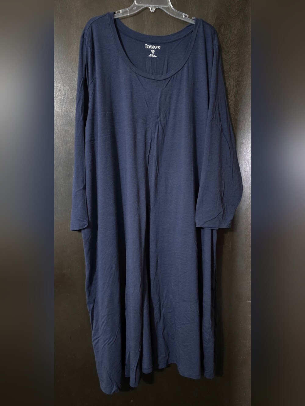 Roaman's Navy Front Slit Long Sleeve Dress Stretch Knit Mid-Maxi Length Size 4X